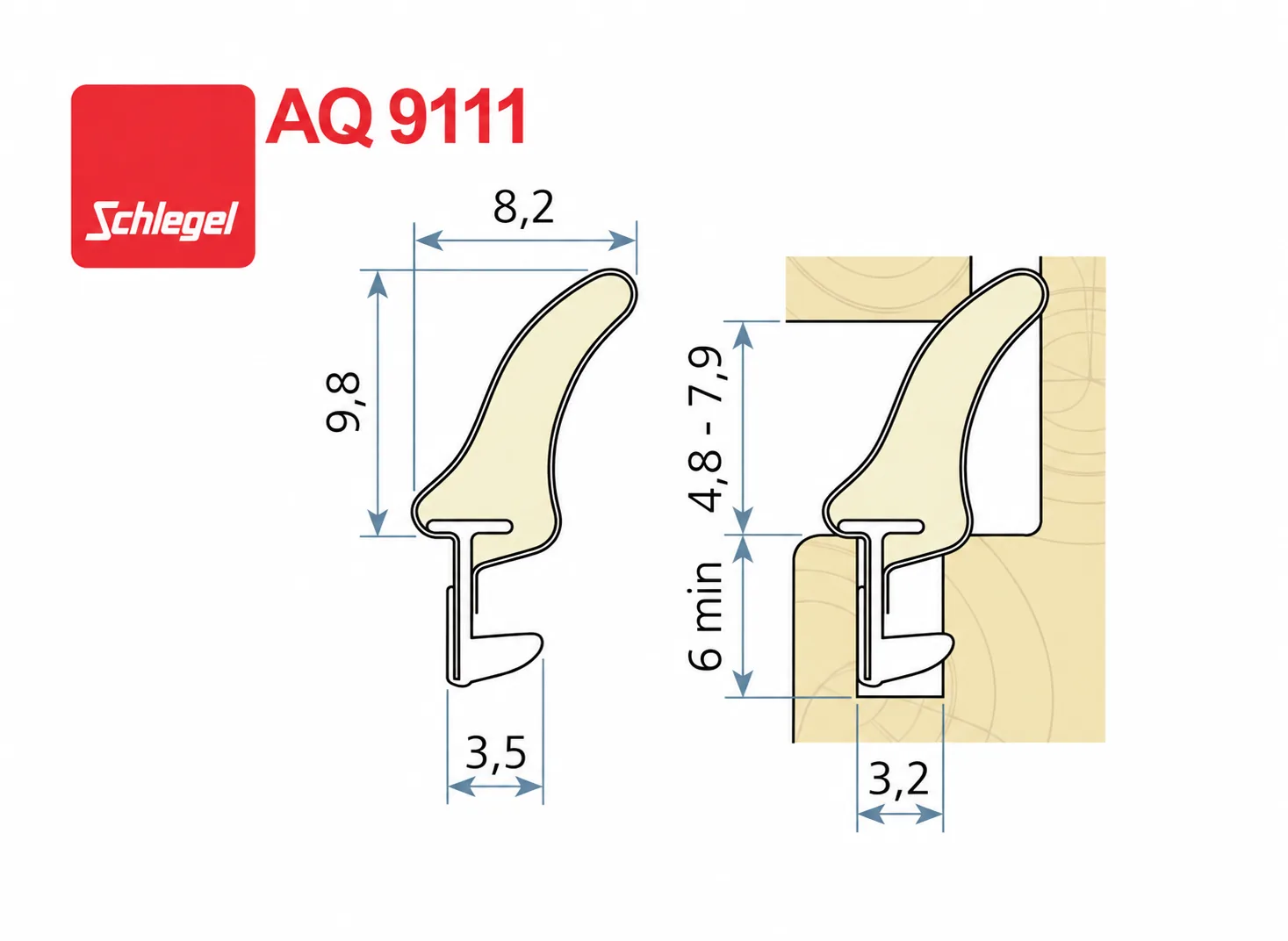 Креслення профілю ущільнювача Schlegel Q-Lon AQ9111